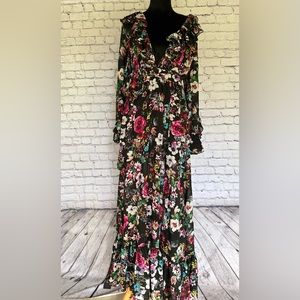 Spy Zone Exchange size S dress ruffled details floral V cut maxi dress